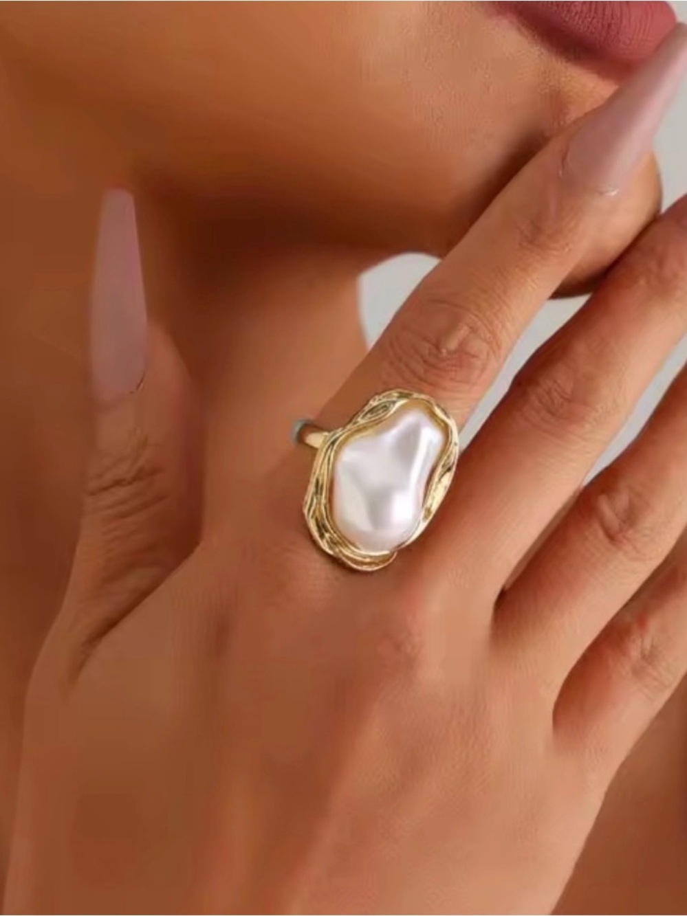 Gold Pearl Statement Ring